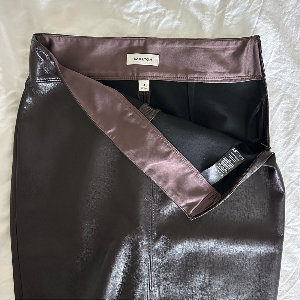 Babaton Dark Brown Faux Leather Pencil Skirt